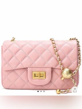 Quilted Pink Chain Crossbody with Gold Hardware